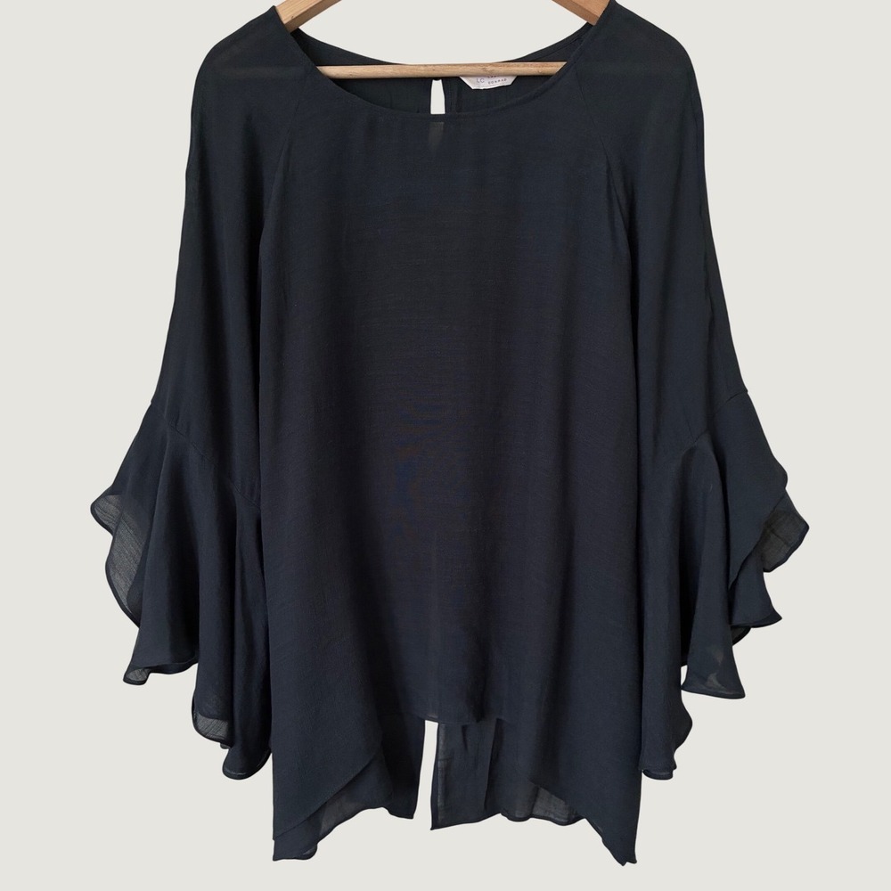 LC Lauren Conrad Black Flutter Sleeve Ruffle Blouse Fairycore Grunge Top al